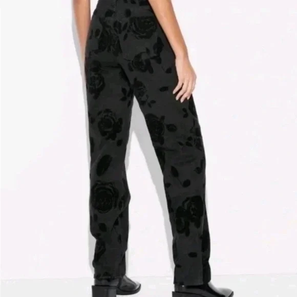 Wild Fable Flocked Floral High Rise Straight Leg Easy Rigid Black Jeans | NWT! - Picture 3 of 11